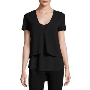 208. Theory Zadeia Fixture Ponte Knit Deep V Neck Top Black P XS